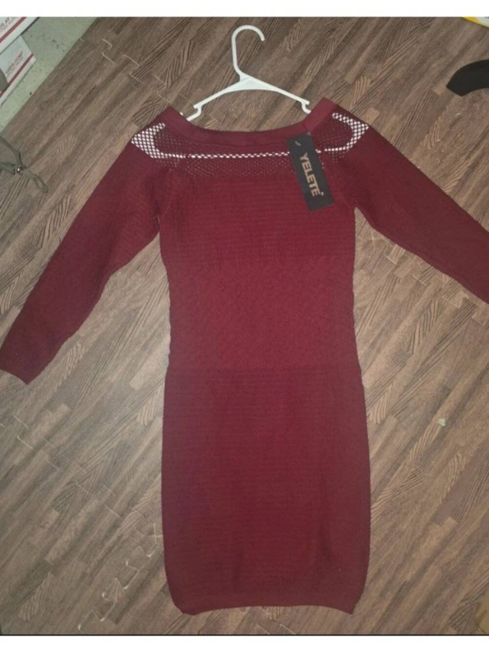 Yelete Womens Burgundy Knit Dress Small Nylon & Spandex With Mesh Detail